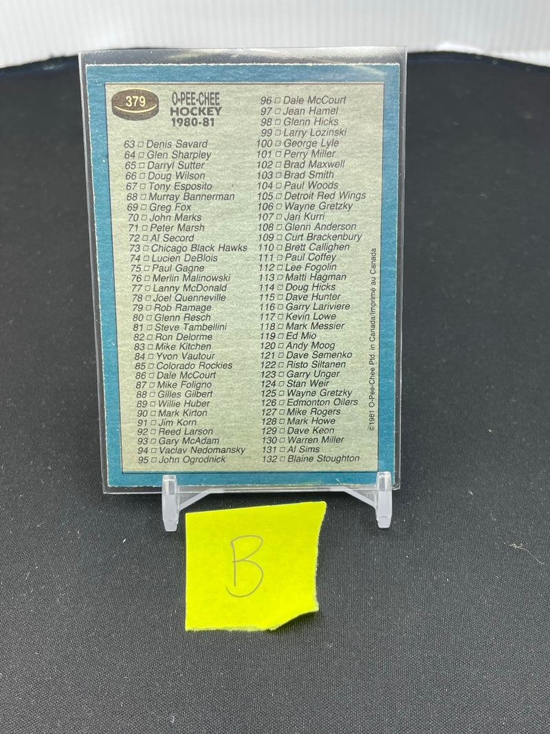 1981 O-PEE-CHEE - CHECKLIST - #1-132 - #379
