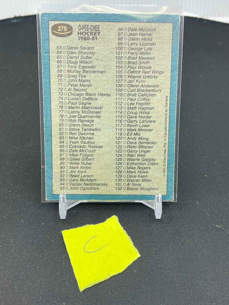 1981 O-PEE-CHEE - CHECKLIST - #1-132 - #379