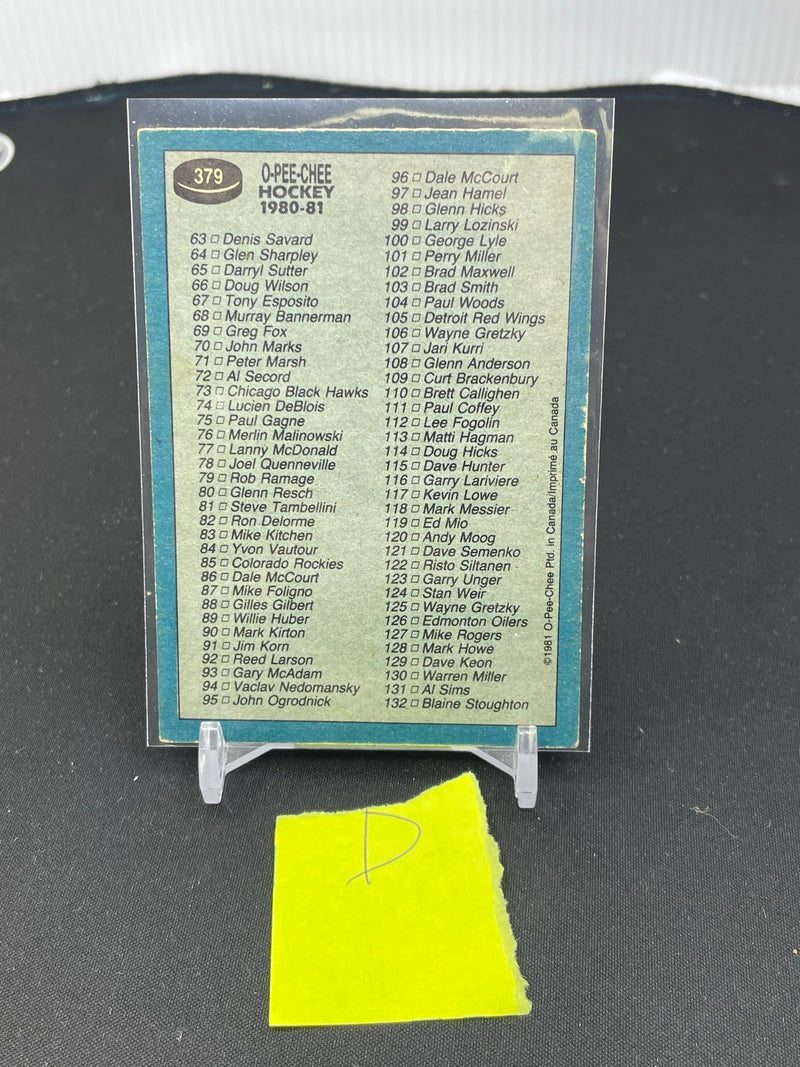 1981 O-PEE-CHEE - CHECKLIST - #1-132 - #379