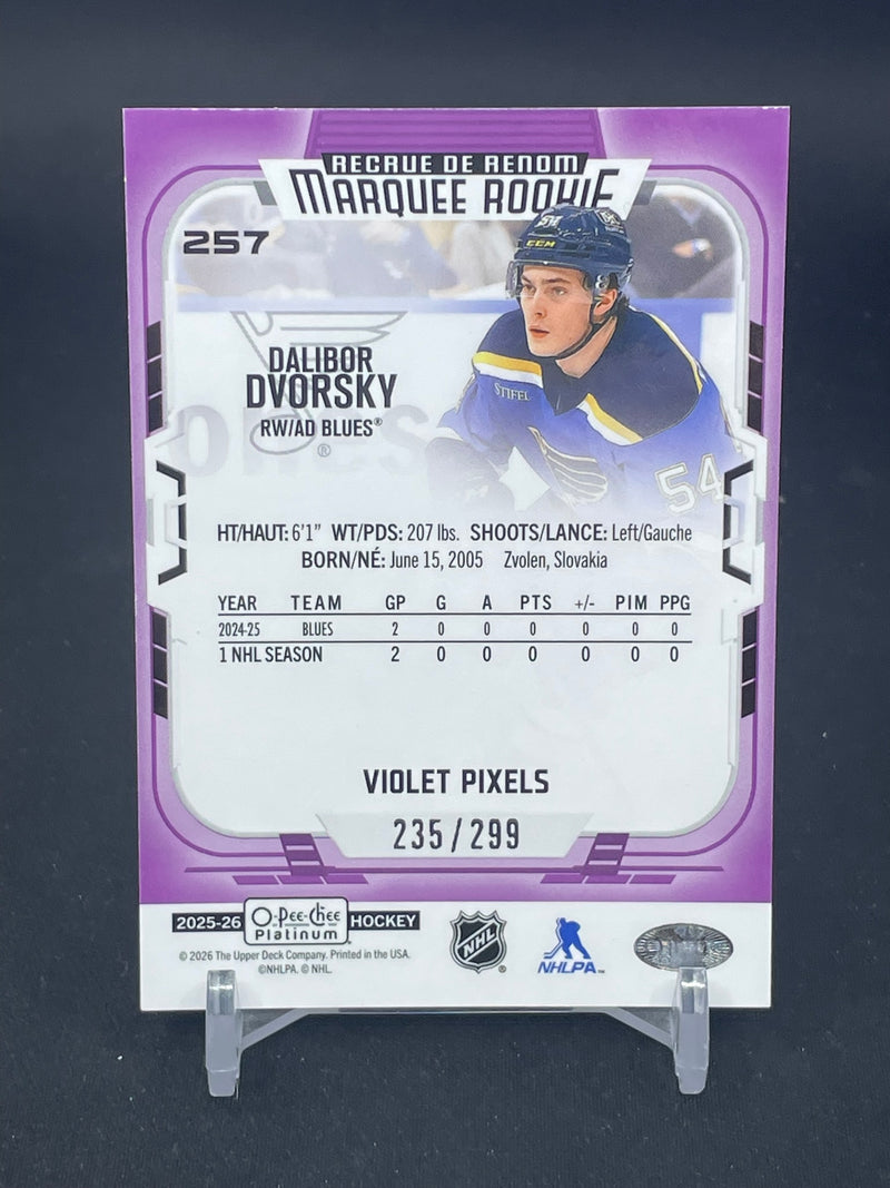 2025 UPPER DECK O-PEE-CHEE PLATINUM - VIOLET PIXELS - MARQUEE ROOKIE - D. DVORSKY - #257 - #'D/299 - RC