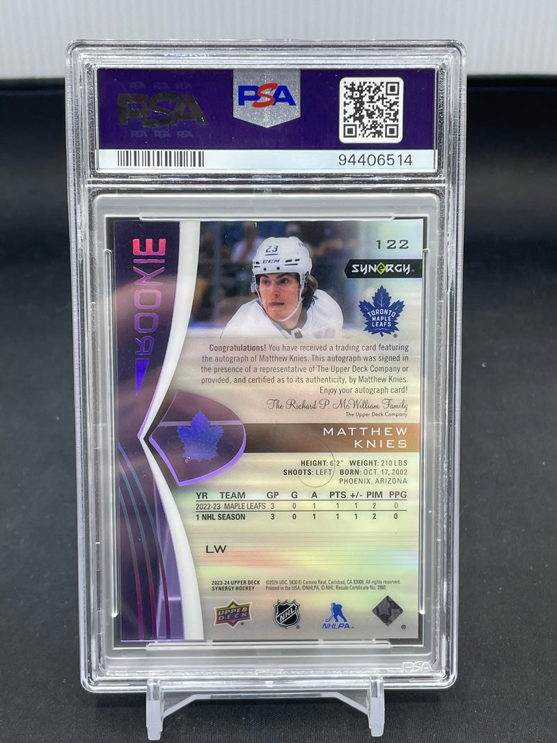 2023 UPPER DECK SYNERGY - PURPLE - ROOKIE - M. KNIES - #122 - #'D/99 - AUTOGRAPH - PSA 9 - RC