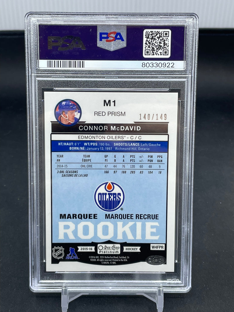 2015 UPPER DECK O-PEE-CHEE PLATINUM - RED PRISM - MARQUEE ROOKIE - C. MCDAVID - #M1 - #'D/149 - PSA 8 - RC