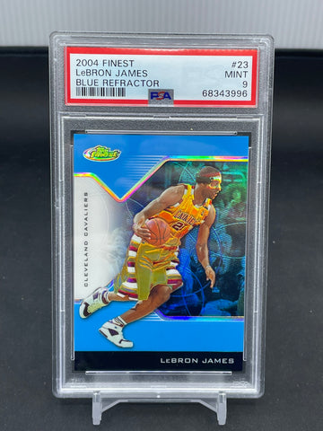 2004 TOPPS FINEST - BLUE REFRACTOR - L. JAMES - #23 - #'D/50 - PSA 9