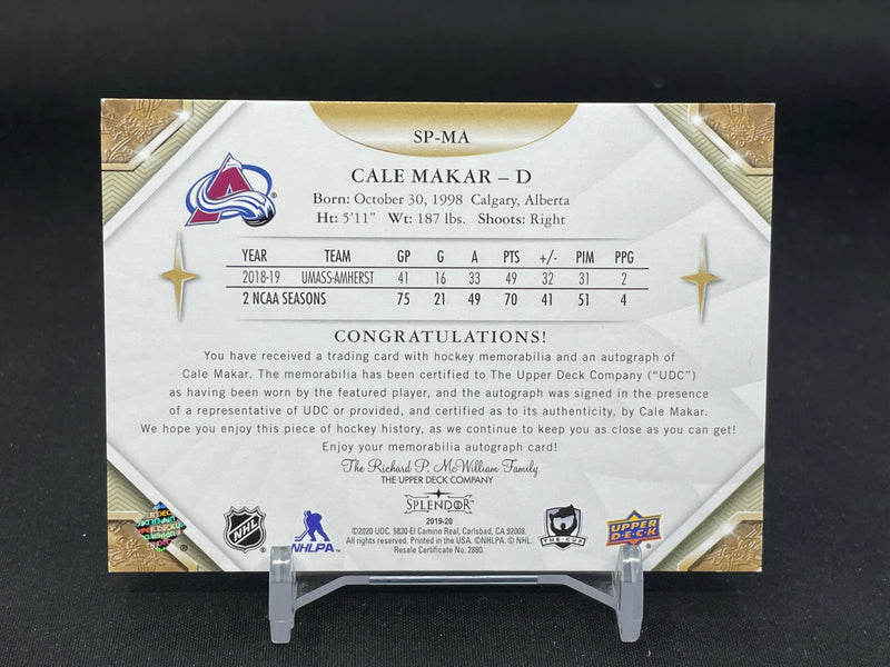 2019 UPPER DECK THE CUP - SPLENDOR ROOKIES - C. MAKAR - #SP-MA - #'D/36 - RELIC - AUTOGRAPH - RC