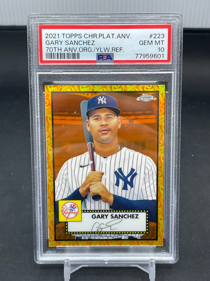 2021 TOPPS CHROME PLATINUM ANNIVERSARY - 70TH ANNIVERSARY ORANGE/YELLOW REFRACTOR - G. SANCHEZ - #223 - #'D/25 - PSA 10