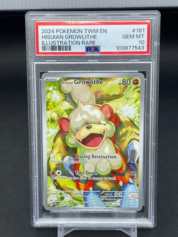 POKEMON - TWILIGHT MASQUERADE - HISUIAN GROWLITHE - ILLUSTRATION RARE - #181 - PSA 10