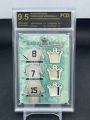 2015 SPORTKINGS - THREE KINGS MEMORABILIA - Y. BERRA / M. MANTLE / T. MUNSON - #TK-02 - #'D/3 - TRIPLE RELIC - FCG 9.5