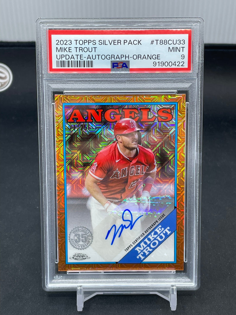 2023 TOPPS UPDATE SERIES - SILVER PACK - ORANGE - M. TROUT - #T88CU33 - #'D/25 - AUTOGRAPH - PSA 9
