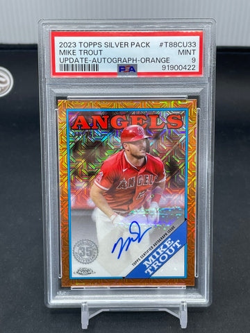 2023 TOPPS UPDATE SERIES - SILVER PACK - ORANGE - M. TROUT - #T88CU33 - #'D/25 - AUTOGRAPH - PSA 9