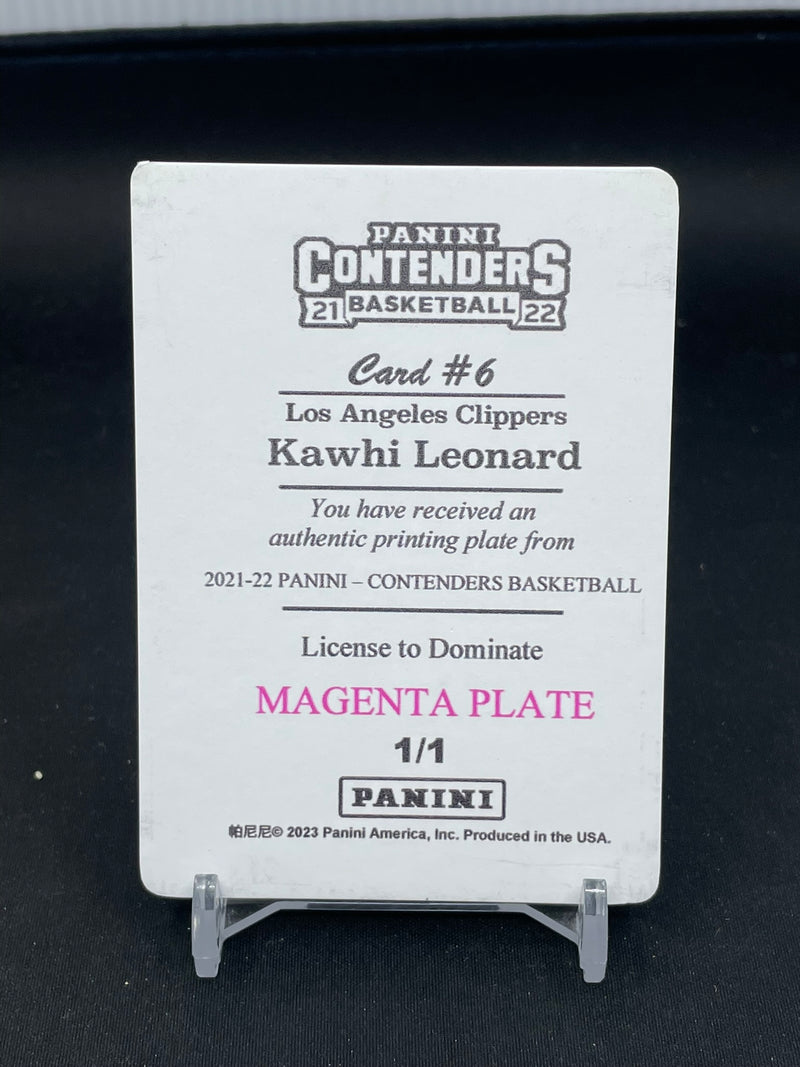 2021 PANINI CONTENDERS - MAGENTA PRINTING PLATE - K. LEONARD - #6 - #'D/1