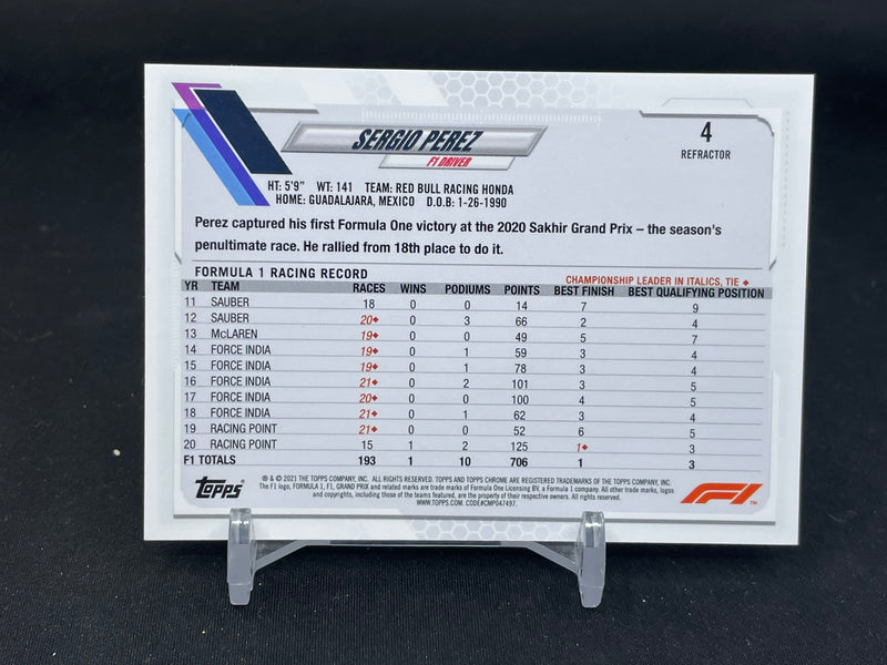 2021 TOPPS CHROME F1 - REFRACTOR - S. PEREZ -