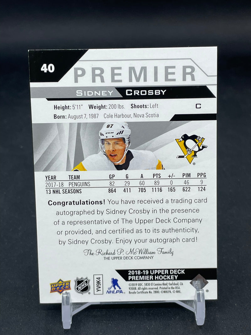 2018 UPPER DECK PREMIER - S. CROSBY - #40 - #'D/10 - AUTOGRAPH