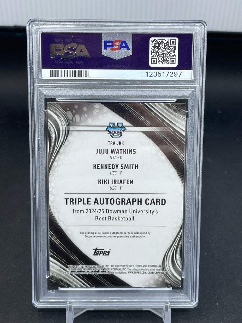 2024 TOPPS BOWMAN UNIVERSITY BEST - TRIPLE AUTOGRAPHS - J. WATKINS / K. SMITH / K. IRAFEN - #TRAJKK - #'D/25 - 3X AUTOGRAPH - PSA 10
