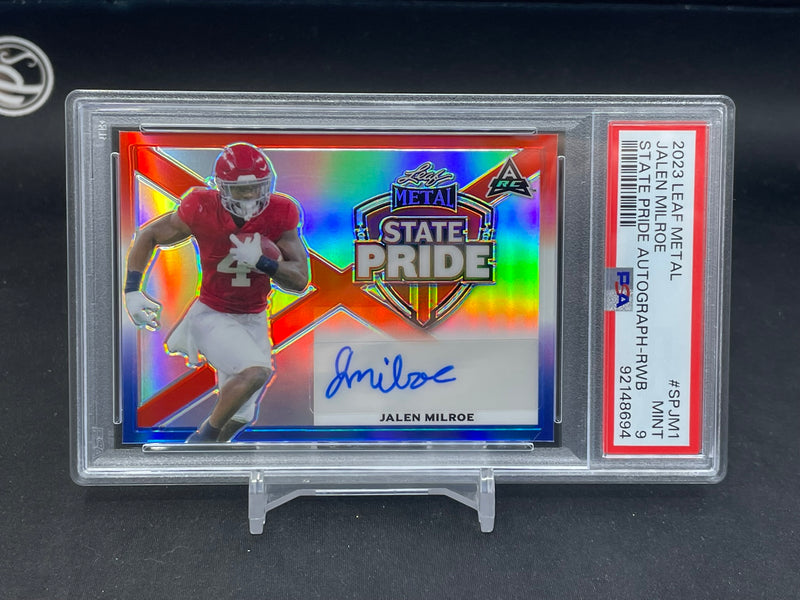 2023 LEAF METAL - STATE PRIDE - J. MILROE - #SPJM1 - #'D/4 - AUTOGRAPH - PSA 9