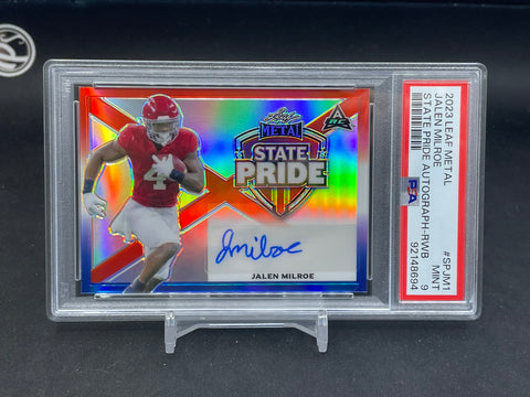 2023 LEAF METAL - STATE PRIDE - J. MILROE - #SPJM1 - #'D/4 - AUTOGRAPH - PSA 9