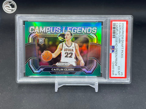 2024 PANINI PRIZM DRAFT PICKS - GREEN PRIZM - CAMPUS LEGEND - C. CLARK - #5 - PSA 6 - RC