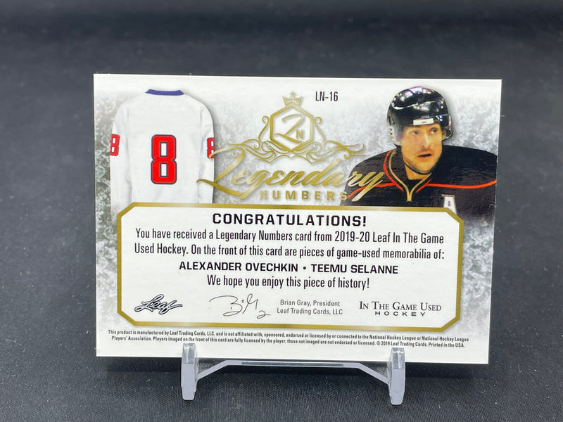 2019 LEAF IN THE GAME USED - PINK - LEGENDARY NUMBERS - A. OVECHKIN / T. SELANNE - #LN-16 - #'D/4 - DUAL RELIC