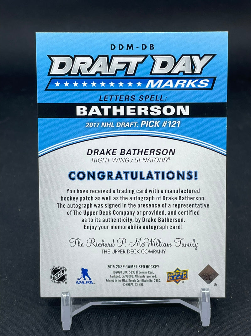 2019 UPPER DECK SP GAME USED - DRAFT DAY MARKS - D. BATHERSON - #DDM-DB - #'D/35 - RELIC - AUTOGRAPH