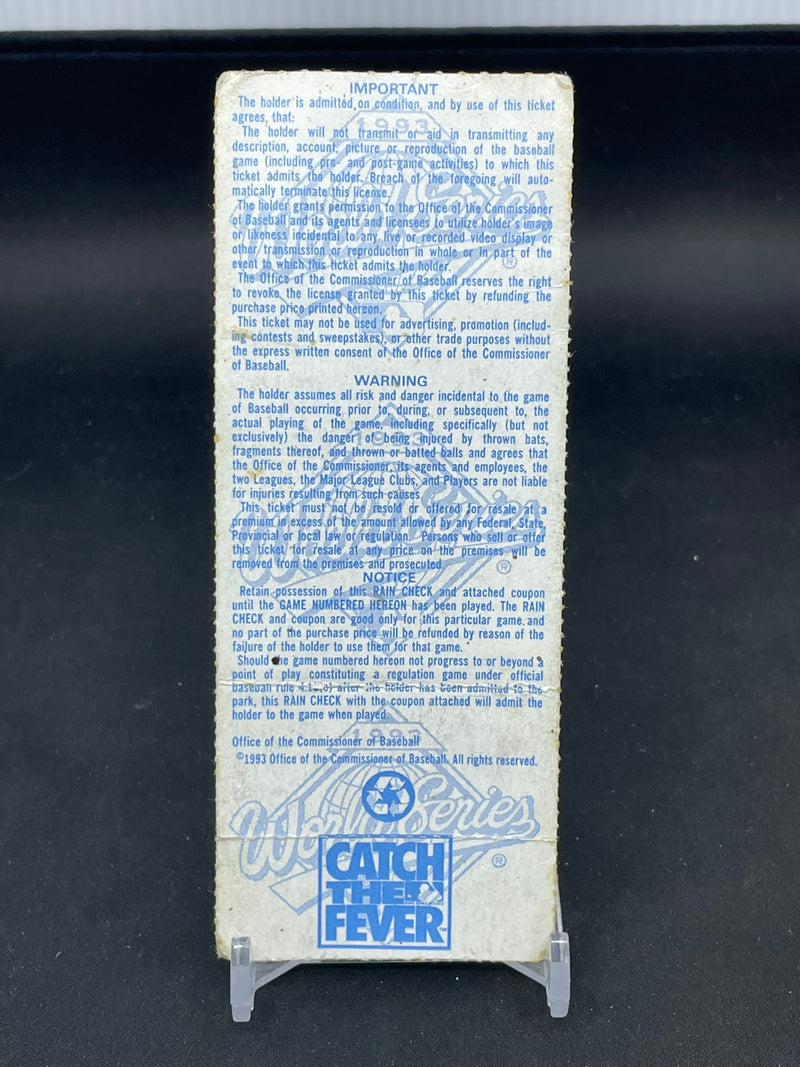 1993 WORLD SERIES TICKET TORONTO BLUE JAYS