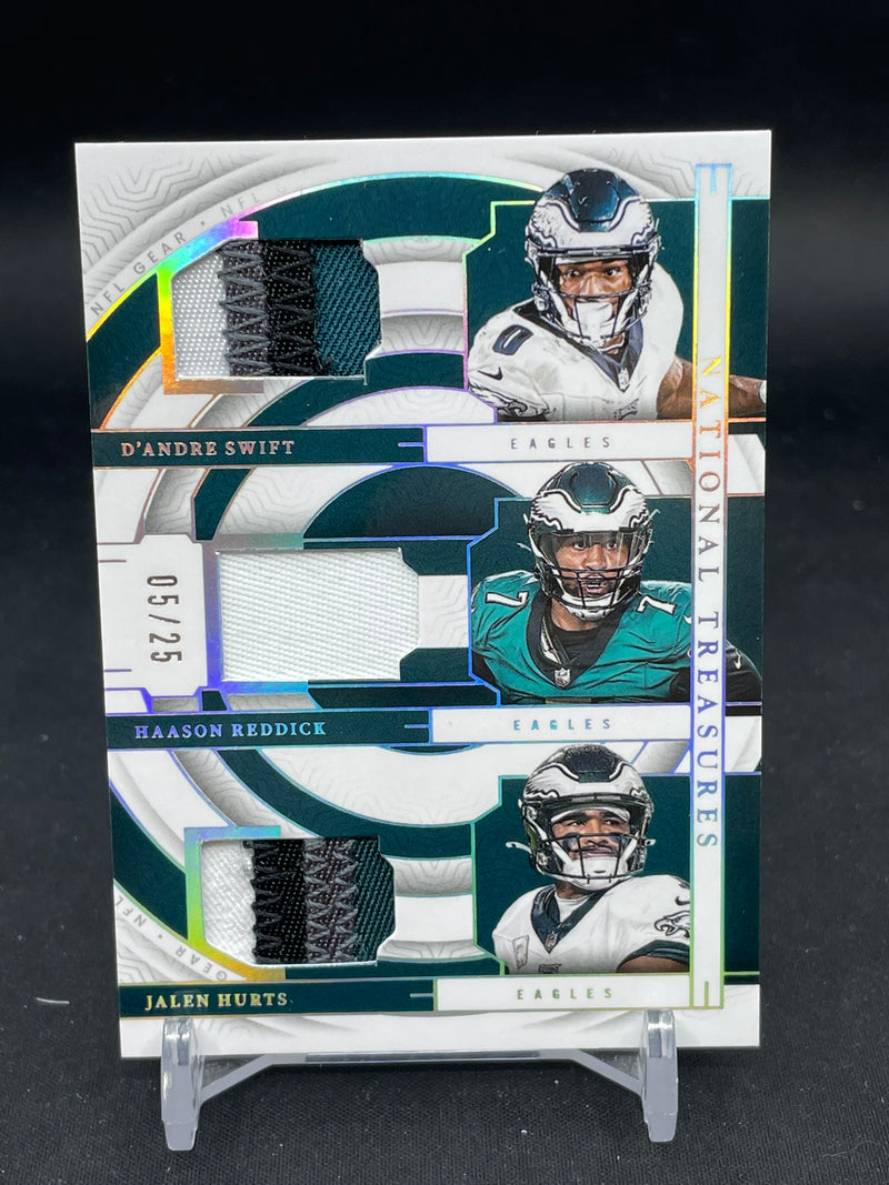 2023 PANINI NATIONAL TREASURES - D. SWIFT / H. REDDICK / J. HURTS - #GTM-PHL - #'D/25 - TRIPLE RELIC