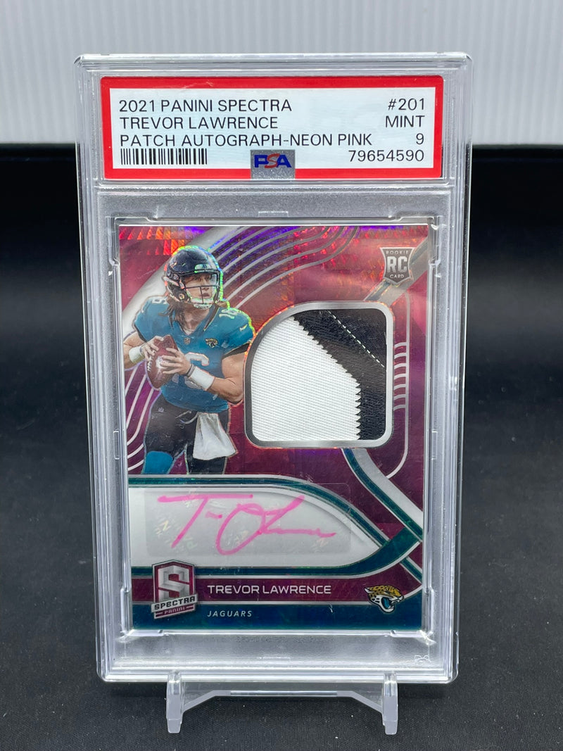 2021 PANINI SPECTRA - NEON PINK - T. LAWRENCE - #201 - #'D/25 - RELIC - AUTOGRAPH - PSA 9 - RC