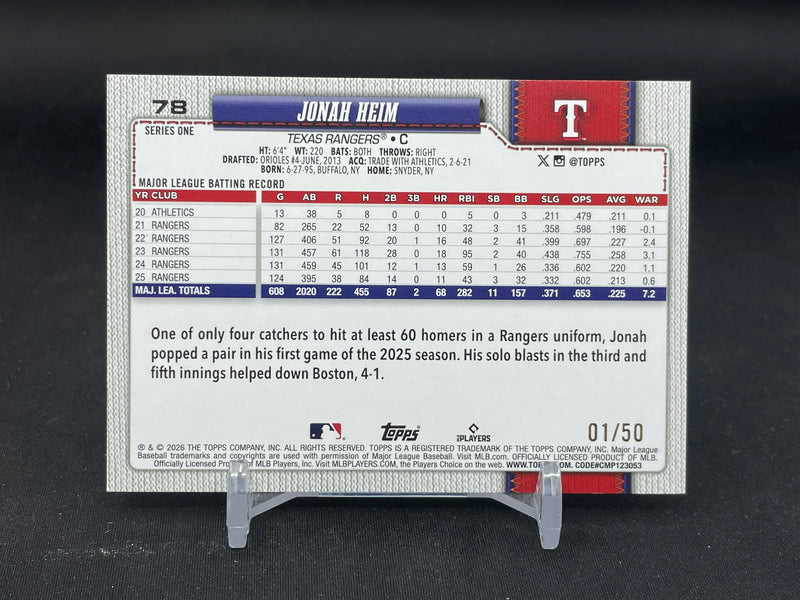 2026 TOPPS SERIES ONE - GOLD SANDGLITTER - J. HEIM - #78 - #'D/50