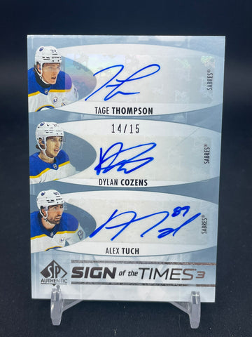 2023 UPPER DECK SP AUTHENTIC - SIGN OF THE TIMES 3 - T. THOMPSON / D. COZENS / A. TUCH - #SOTT3-BUF - #'D/15 - TRIPLE AUTOGRAPH