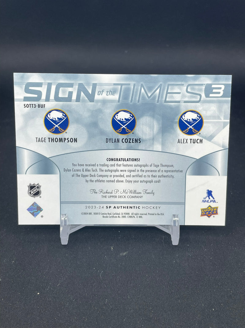 2023 UPPER DECK SP AUTHENTIC - SIGN OF THE TIMES 3 - T. THOMPSON / D. COZENS / A. TUCH - #SOTT3-BUF - #'D/15 - TRIPLE AUTOGRAPH