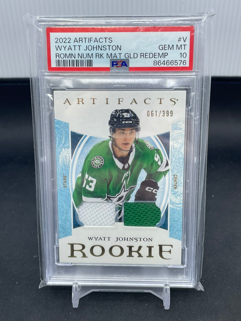 2022 UPPER DECK ARTIFACTS - GOLD - ROOKIE MATERIAL - W. JOHNSTON - #V - #'D/399 - DUAL RELIC - PSA 10 - RC