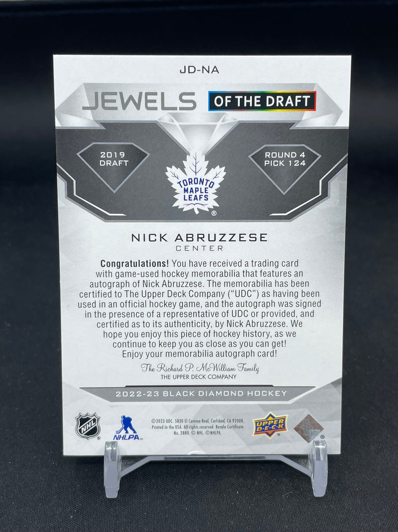 2022 UPPER DECK BLACK DIAMOND - JEWELS OF THE DRAFT - N. ABRUZZESE - #JD-NA - #'D/99 - RELIC - AUTOGRAPH - RC