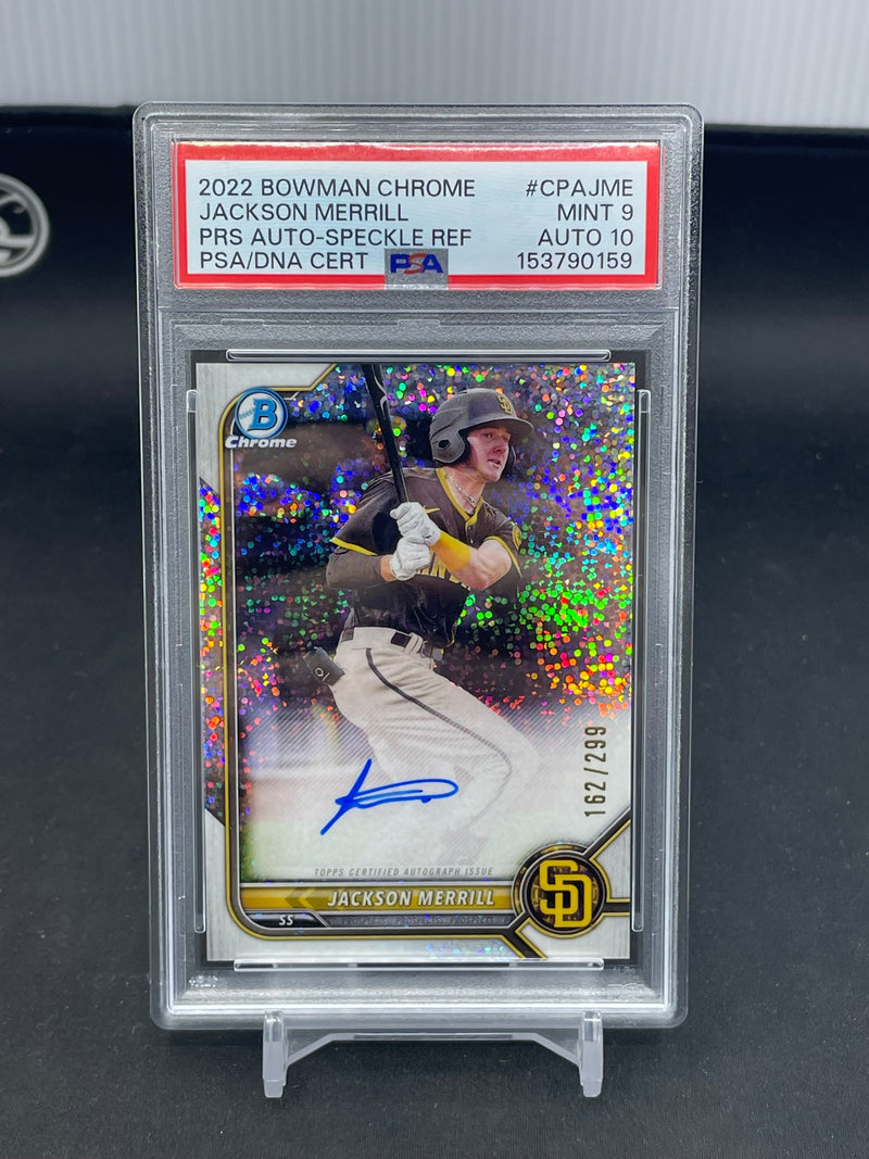2022 TOPPS BOWMAN CHROME - SPECKLE REFRACTOR - J. MERRILL - AUTOGRAPH - #CPAJME - #'D/299 - PSA 9 & 10