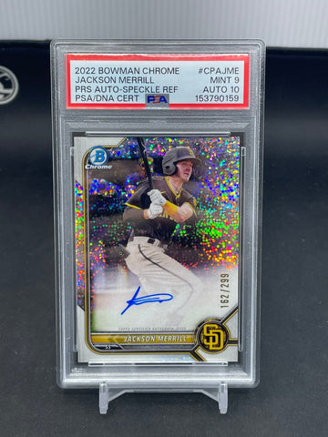 2022 TOPPS BOWMAN CHROME - SPECKLE REFRACTOR - J. MERRILL - AUTOGRAPH - #CPAJME - #'D/299 - PSA 9 & 10
