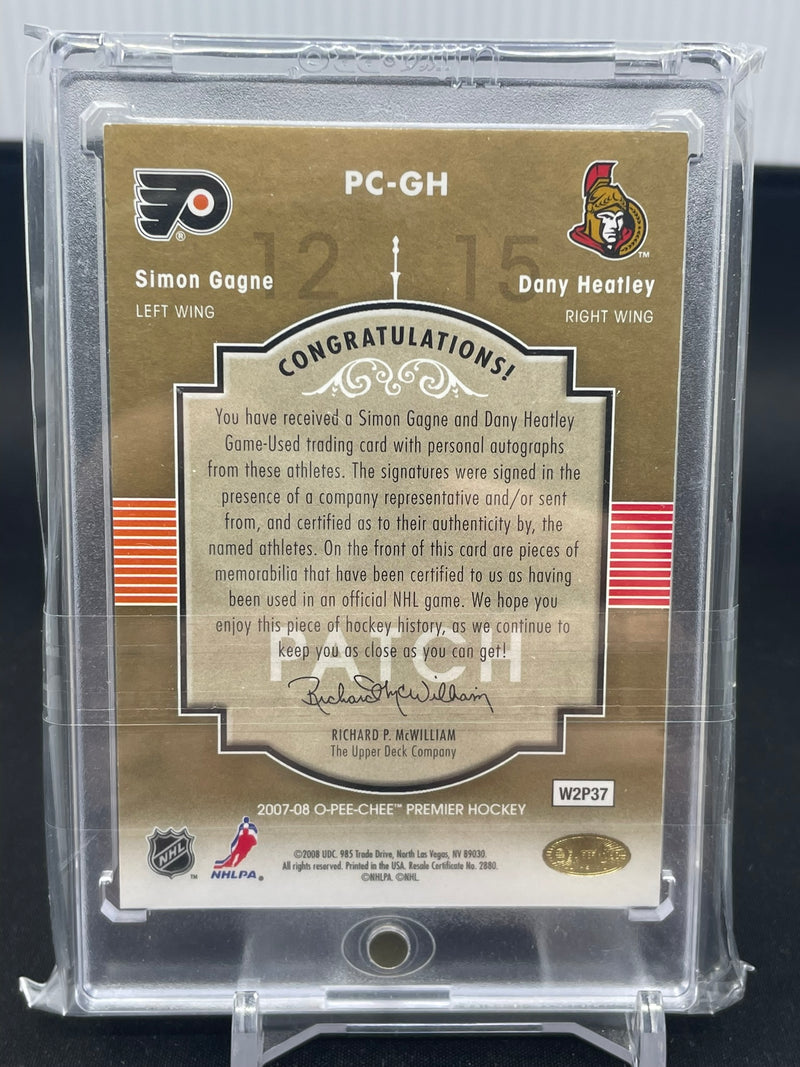 2007 UPPER DECK O-PEE-CHEE PREMIER - GOLD - PREMIER PAIRINGS - S. GAGNE / D. HEATLEY - #PC-GH - #'D/25 - DUAL RELIC - DUAL AUTOGRAPH