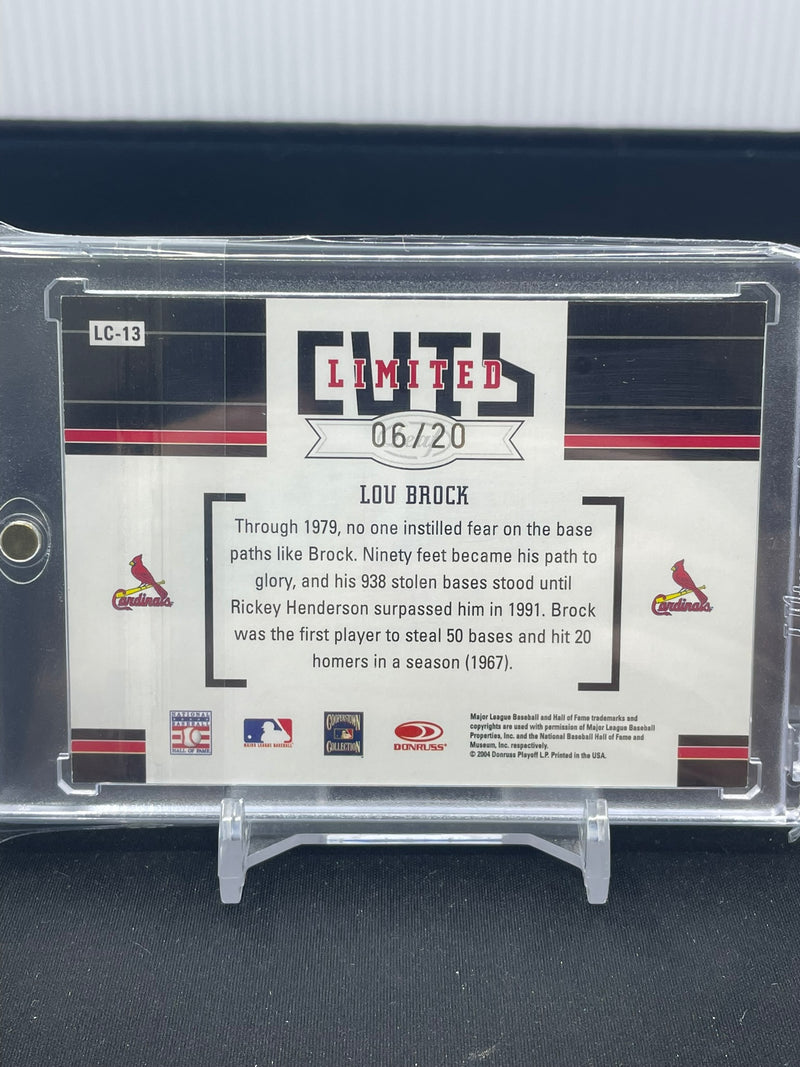 2004 PANINI DONRUSS LEAF LIMITED - GOLD - LIMITED CUTS - L. BROCK - #LC-13 - #'D/20 - RELIC - AUTOGRAPH