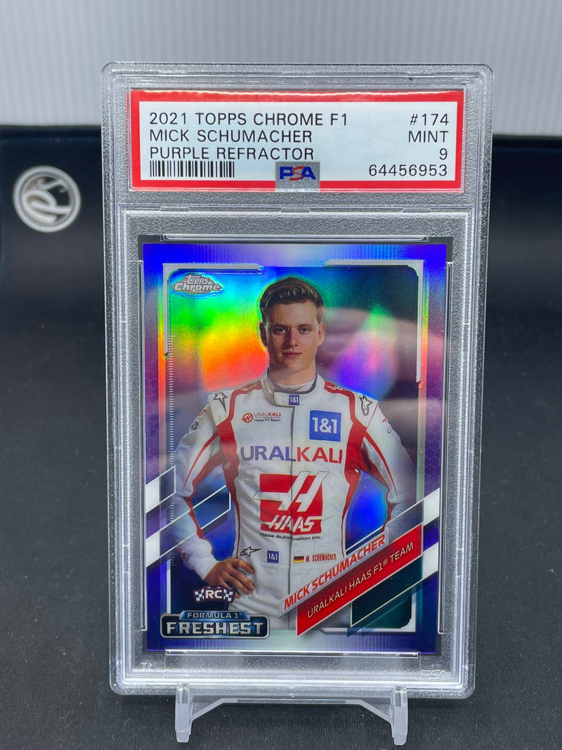 2021 TOPPS CHROME F1 - PURPLE REFRACTOR - M. SCHUMACHER - #174 - #'D/399 - PSA 9 - RC