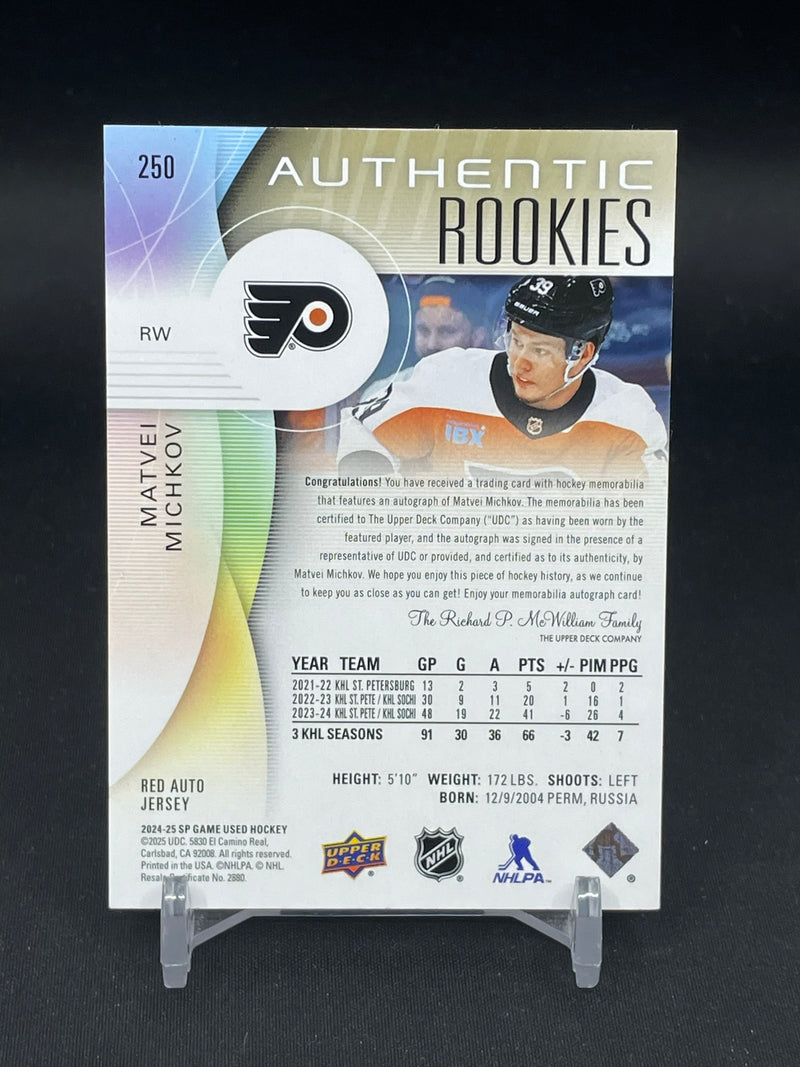 2024 UPPER DECK SP GAME USED - RED AUTO JERSEY - AUTHENTIC ROOKIES - M. MICHKOV - #250 - #'D/99 - RELIC - AUTOGRAPH - RC
