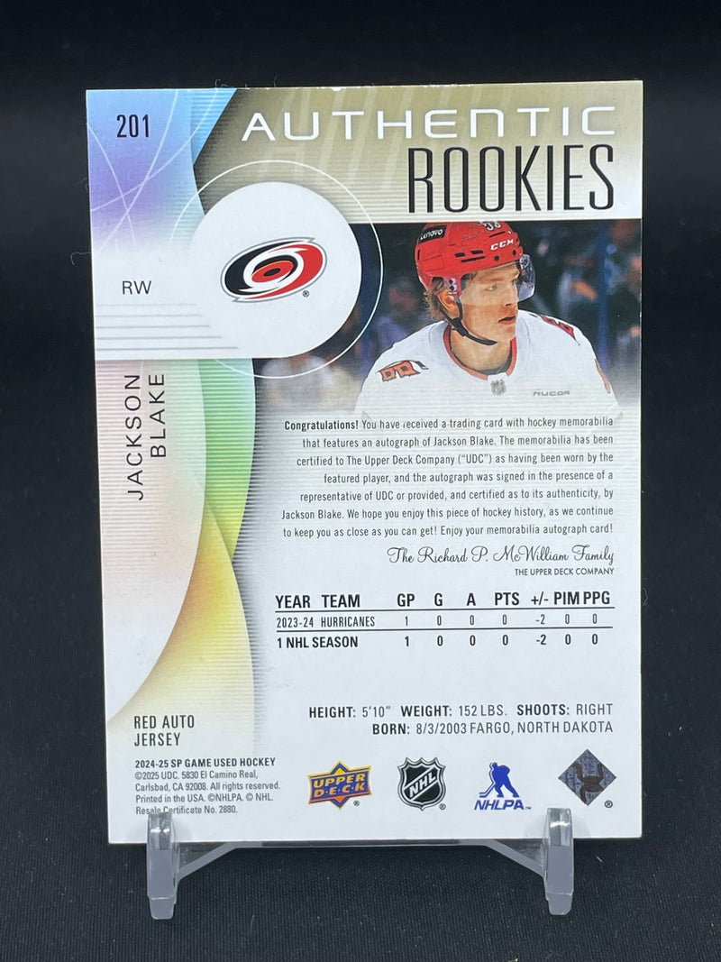 2024 UPPER DECK SP GAME USED - RED AUTO JERSEY - AUTHENTIC ROOKIES - J. BLAKE - #201 - #'D/99 - RELIC - AUTOGRAPH - RC