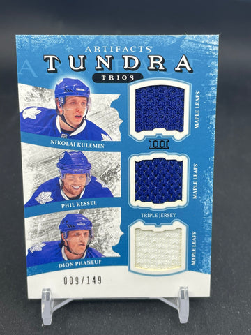 2011 UPPER DECK ARTIFACTS - TUNDRA TRIOS - N. KULEMIN / P. KESSEL / D. PHANEUF - #TT3-LEAFS - #'D/149 - TRIPLE RELIC