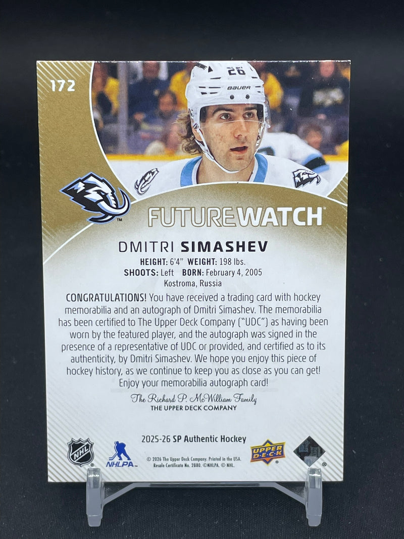 2025 UPPER DECK SP AUTHENTIC - FUTURE WATCH AUTO PATCH - D. SIMASHEV - #172 - #'D/100 - RELIC - AUTOGRAPH - RC
