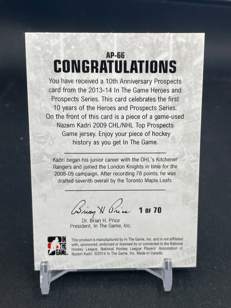 2013 IN THE GAME HEROES AND PROSPECTS - 10TH ANNIVERSARY - N. KADRI - #AP-66 - #'D/70 - RELIC