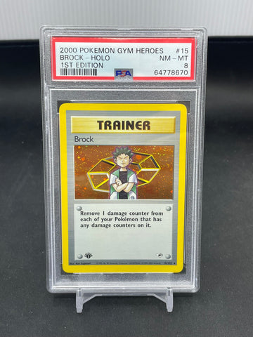 POKEMON - GYM HEROES 1ST EDITION - BROCK - HOLO - #15 - PSA 8