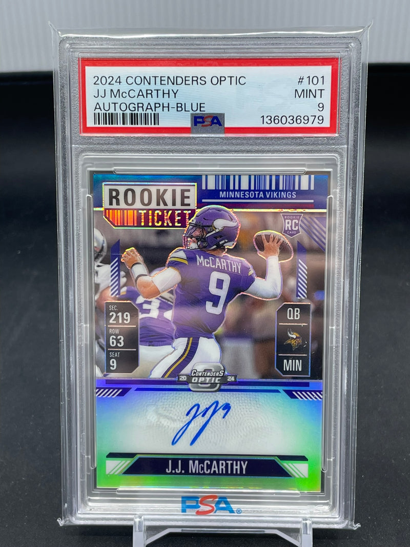 2024 PANINI CONTENDERS OPTIC - BLUE - J. MCCARTHY - #101 - #'D/75 - AUTOGRAPH - PSA 9 - RC