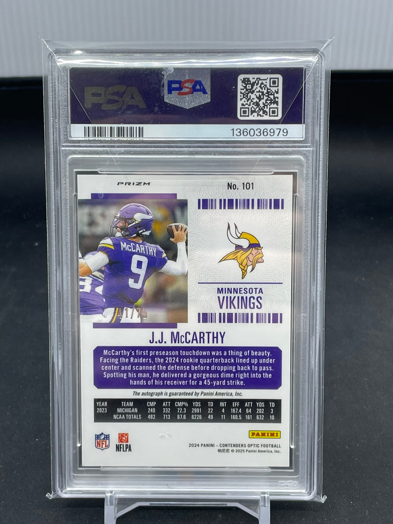 2024 PANINI CONTENDERS OPTIC - BLUE - J. MCCARTHY - #101 - #'D/75 - AUTOGRAPH - PSA 9 - RC