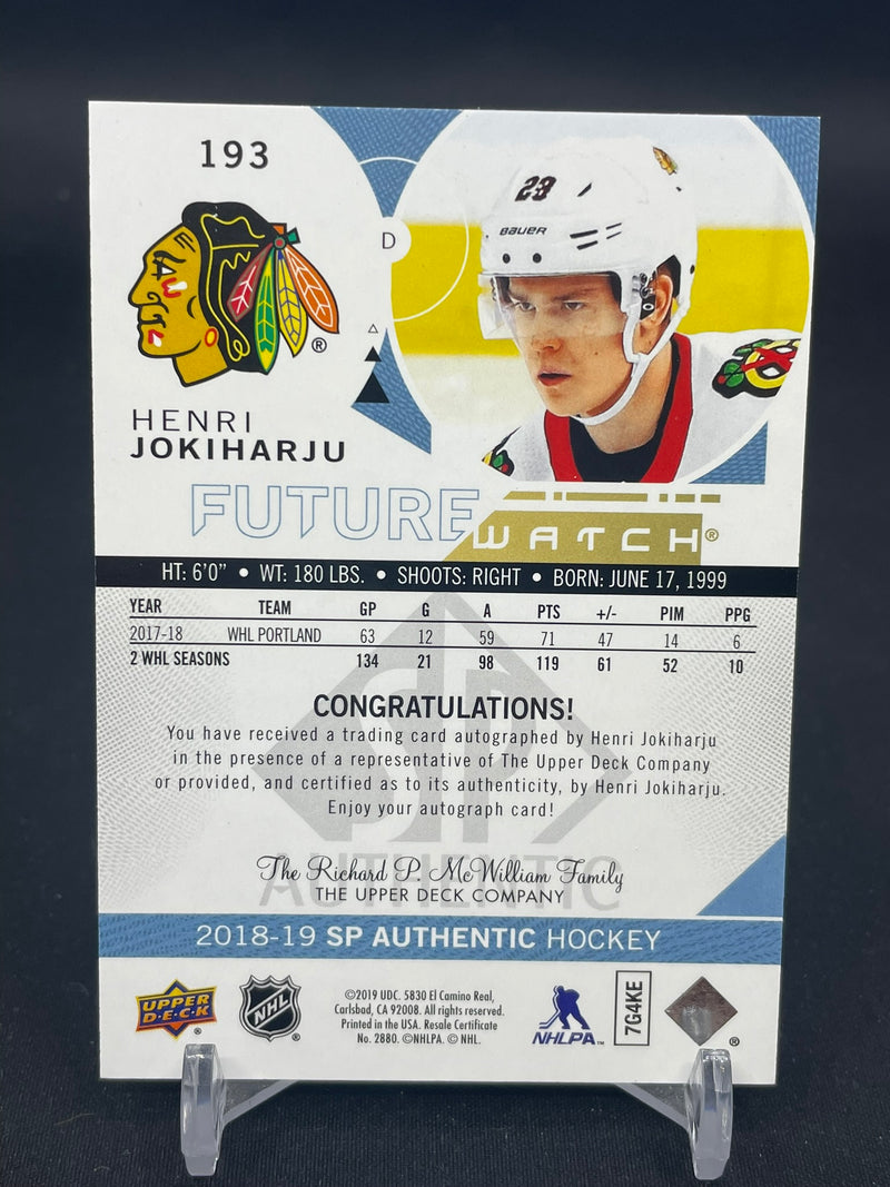 2018 UPPER DECK SP AUTHENTIC - FUTURE WATCH AUTO - H. JOKIHARJU - #193 - #'D/999 - AUTOGRAPH - RC
