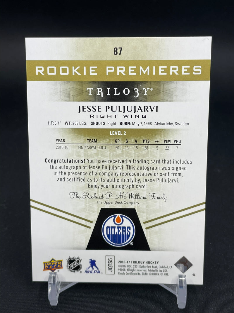 2016 UPPER DECK TRILOGY - ROOKIE PREMIERES - J. PULJUJARVI - #87 - #'D/275 - AUTOGRAPH - RC
