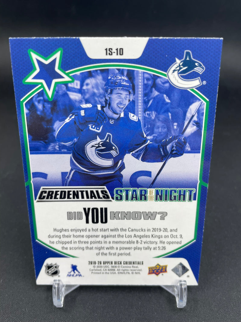 2019 UPPER DECK CREDENTIALS - STAR OF THE NIGHT - Q. HUGHES -