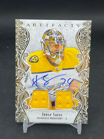 2025 UPPER DECK ARTIFACTS - GOLD MATERIAL AUTO - J. SAROS - #142 - #'D/45 - DUAL RELIC - AUTOGRAPH