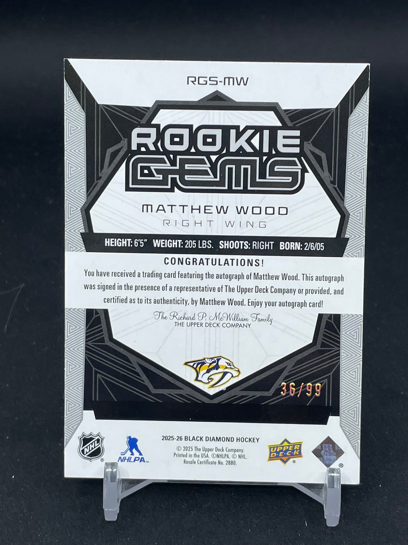 2025 UPPER DECK BLACK DIAMOND - ROOKIE GEMS - M. WOOD - #RGS-MW - #'D/99 - AUTOGRAPH - RC