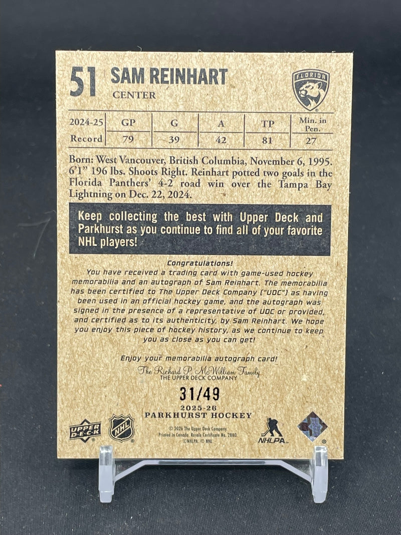 2025 UPPER DECK PARKHURST - S. REINHART - #51 - #'D/49 - RELIC - AUTOGRAPH