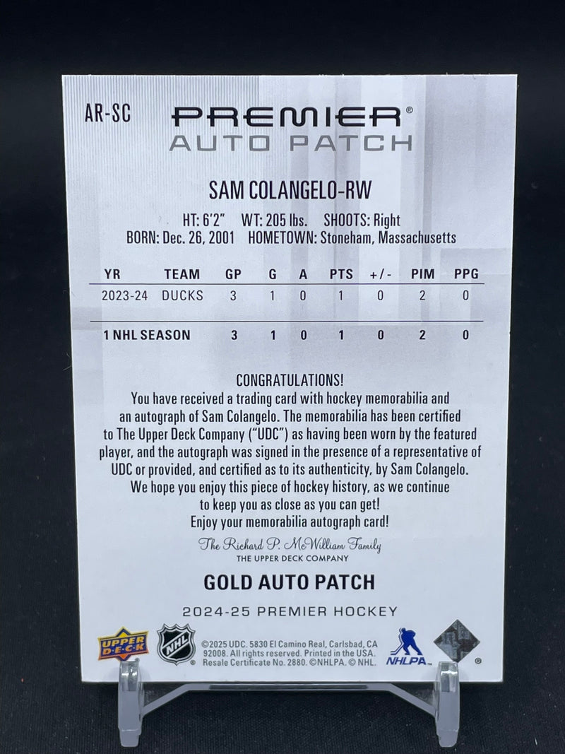 2024 UPPER DECK PREMIER - GOLD - ROOKIE AUTO PATCH - S. COLANGELO - #AR-SC - #'D/65 - RELIC - AUTOGRAPH - RC